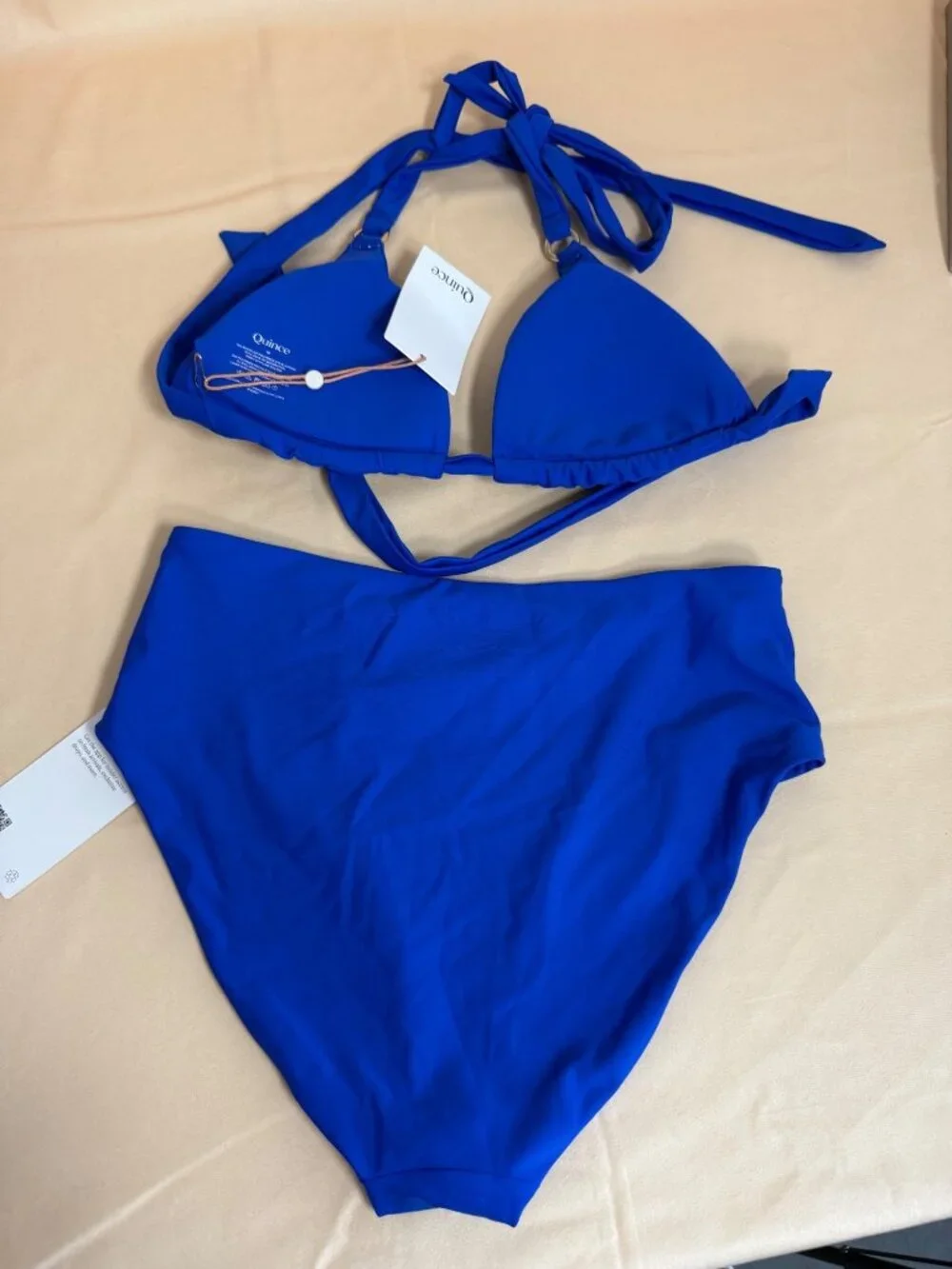 Quince Womens Blue Bikini Set  High-Waisted Bottom & Triangle Top Medium